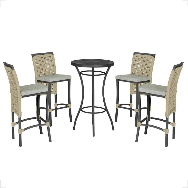 Mesa Bistrô Com 4 Banquetas Roma Preta Corda Náutica 3 Trama Rami - Trama