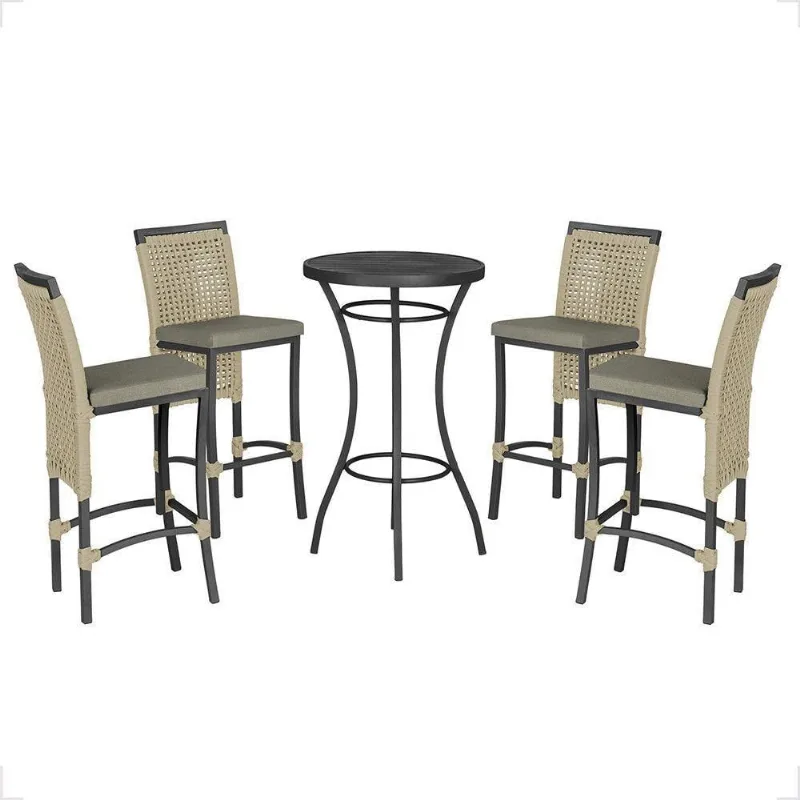 Mesa Bistrô E 4 Banquetas Roma Preta Corda Estofado 8 Trama Rami