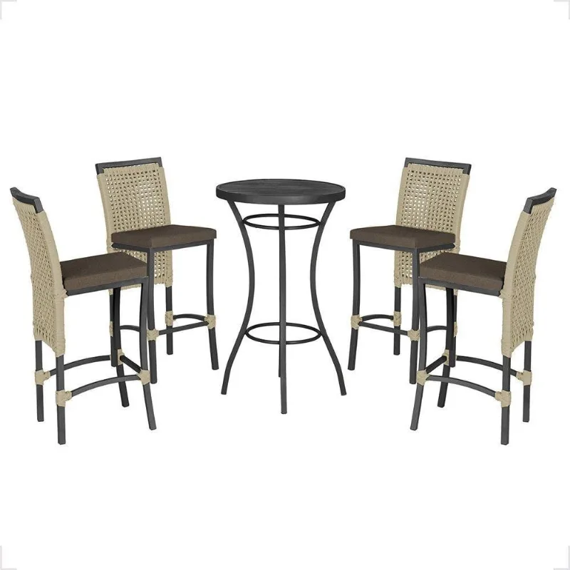 Mesa Bistrô E 4 Banquetas Roma Preta Corda Estofado 9 Trama Rami