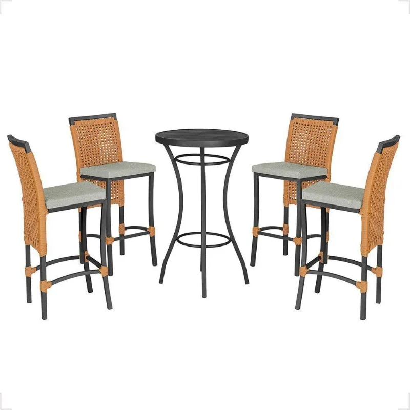 Mesa Bistrô Com 4 Banquetas Roma Preta Corda Náutica 3 Trama Terra Cota - Trama