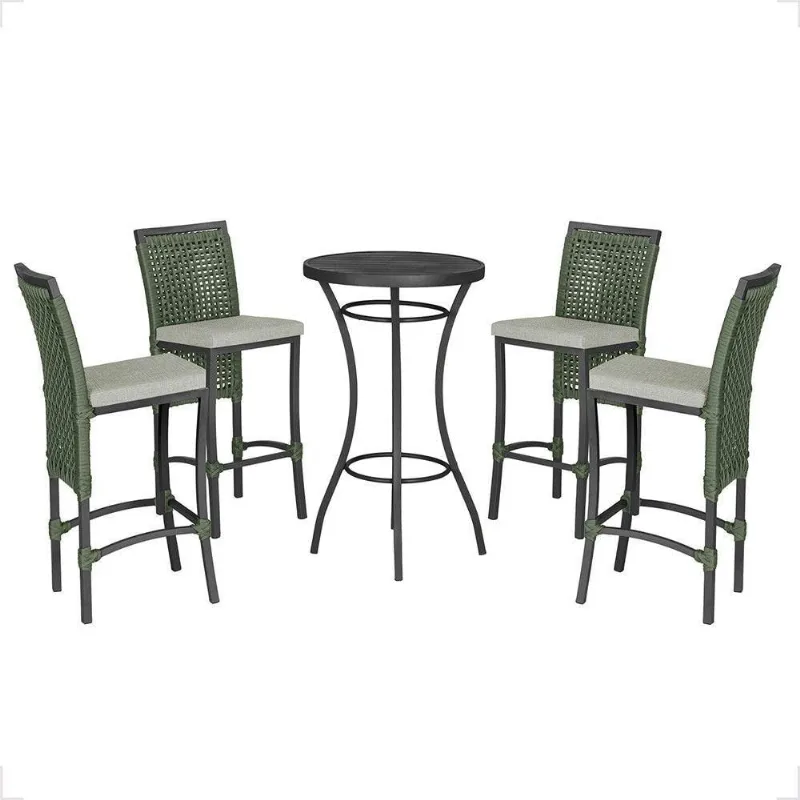Mesa Bistrô Com 4 Banquetas Roma Preta Corda Náutica 3 Trama Verde - Trama