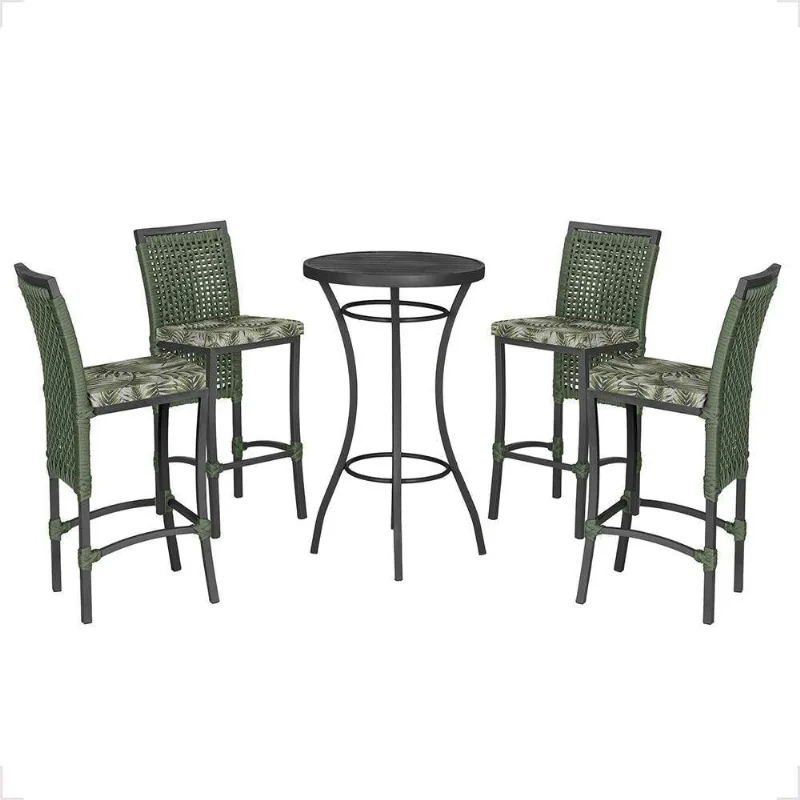 Mesa Bistrô E 4 Banquetas Roma Preta Corda Estofado 5 Trama Verde - Trama