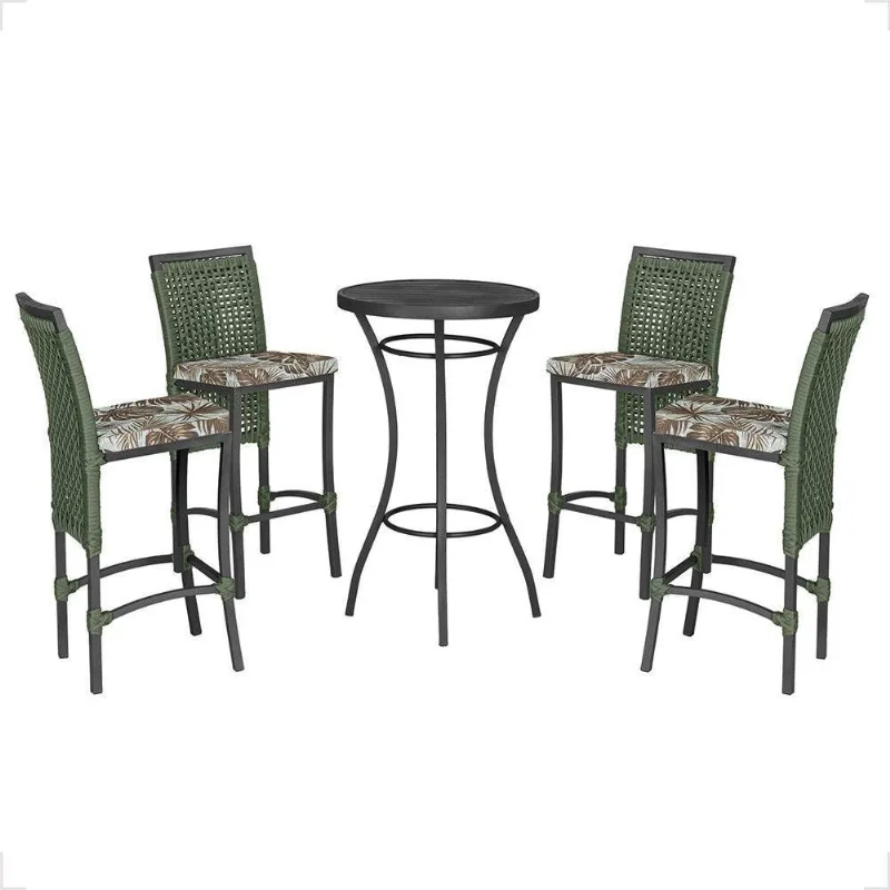 Mesa Bistrô E 4 Banquetas Roma Preta Corda Estofado 6 Trama Verde - Trama