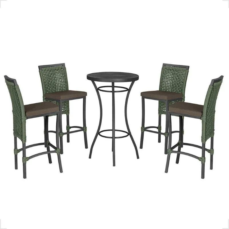 Mesa Bistrô E 4 Banquetas Roma Preta Corda Estofado 9 Trama Verde - Trama