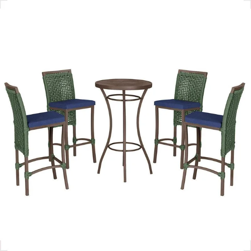 Mesa Bistro E 4 Banquetas Roma Marrom, Corda Náutica 10 Verde - Trama