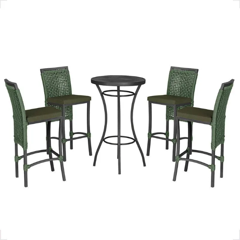 Mesa Bistro E 4 Banquetas Roma Preta Corda Náutica 13 Verde - Trama