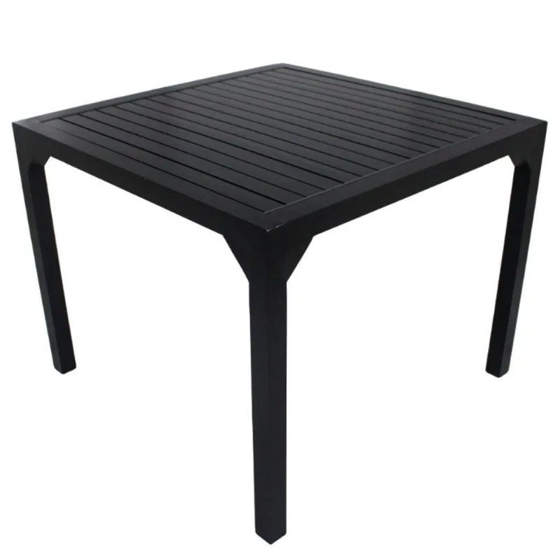 Mesa Quadrada Haiti 100cm Tampo Ripado Em Alumínio Trama Preto