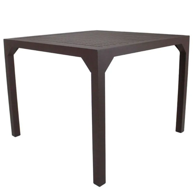 Mesa Quadrada Haiti 100cm Tampo Ripado Em Alumínio Trama Marrom