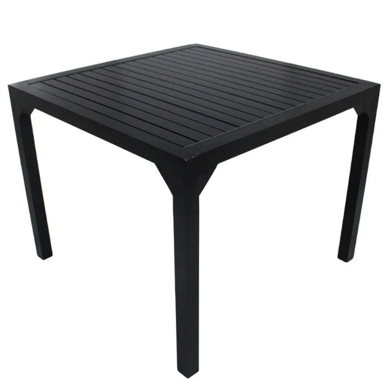 Mesa Quadrada Haiti 80cm Com Tampo Ripado Em Alumínio Trama Preto