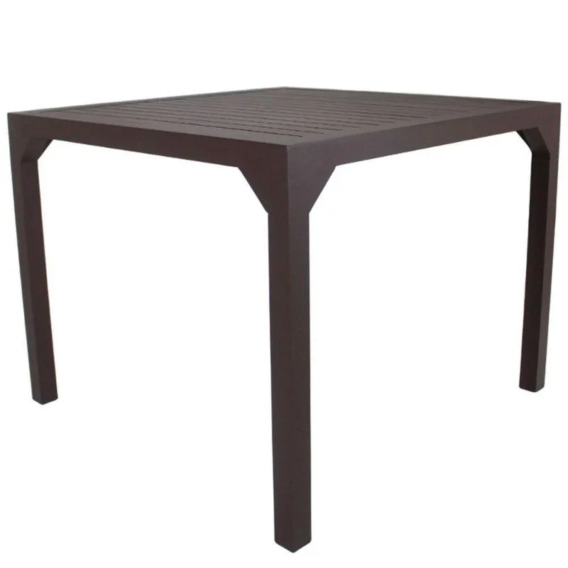 Mesa Quadrada Haiti 60cm Com Tampo Ripado Em Alumínio Trama Marrom