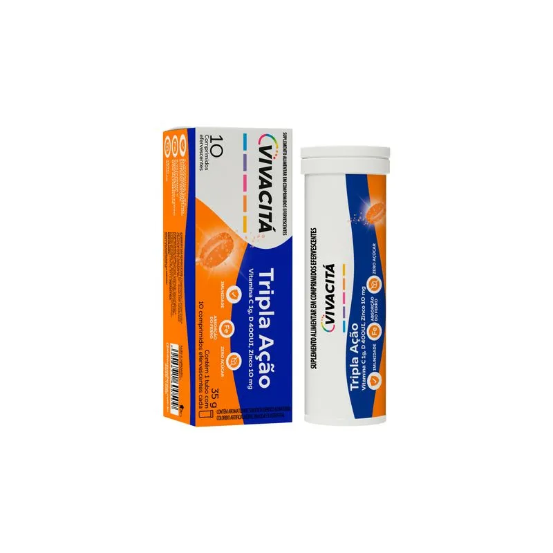 Vivacitá Tripla Ação C + D + Zinco 10 Comprimidos Efervescentes
