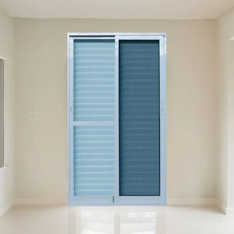 Porta Veneziana Com Tela Mosquiteira 200x215cm Vidro Temperado 6mm Fábrica Do Alumínio Branco
