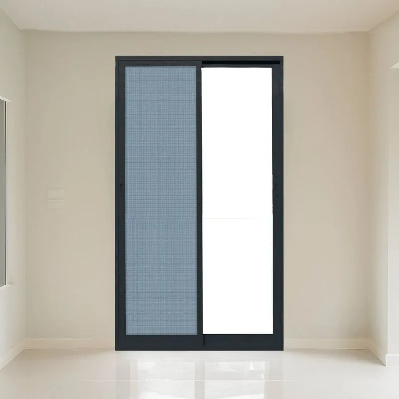 Porta Correr Com Tela Mosquiteira 2,00x2,15m Vidro Temperado 6mm Fábrica Do Alumínio Ambos Os Lados Preto