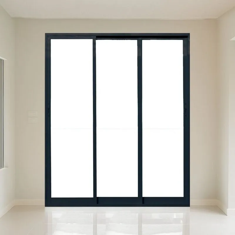 Porta Correr 3 Folhas 150cm X 215cm Vidro Temperado 6cm Fábrica Do Alumínio Preto