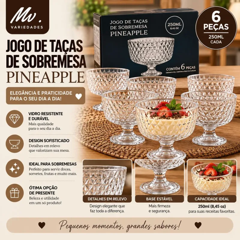 JOGO DE TAÇAS DE SOBREMESA PINEAPPLE - 6 PEÇAS