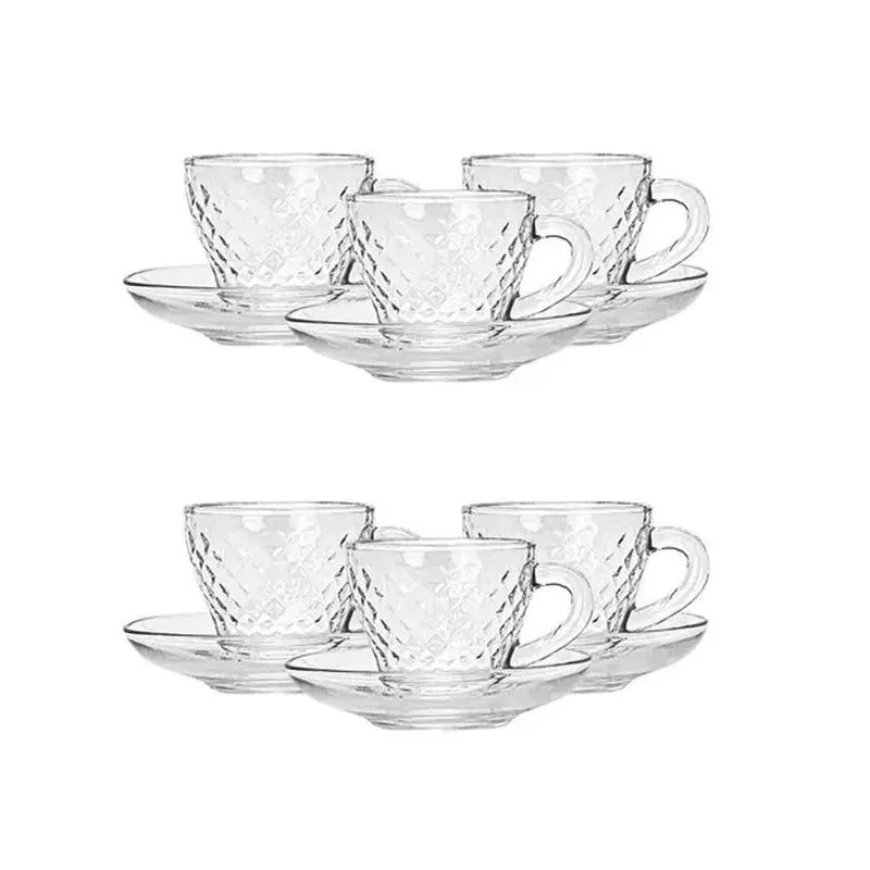 Jogo De Xícaras Café De Vidro 90ml Diamante 6 Peças