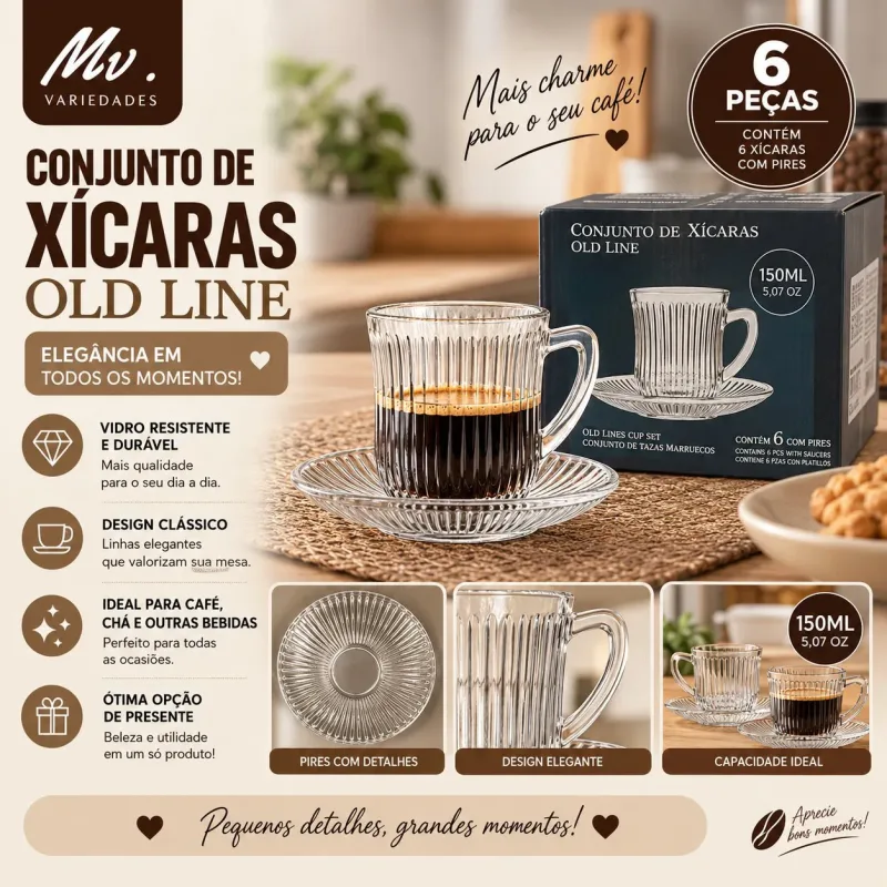 CONJUNTO DE XÍCARAS OLD LINE - 6 PEÇAS