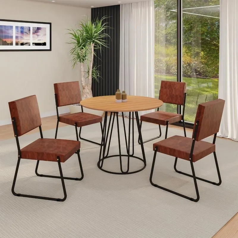 Conjunto De Jantar Napoli 4 Lugares Base Em U Marrom Teixeira