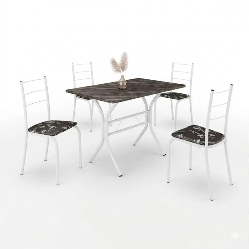 Conjunto de Jantar Maricá Plus 4 Lugares Tampo em MDP com Assento Estofado Preto e Branco 82CM