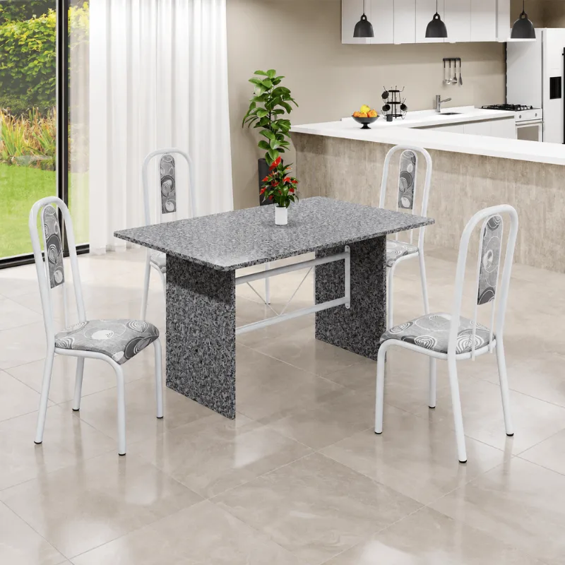 Conjunto Mesa Tubular Moveis Teixeira 120x75cm Madri com 4 cadeiras Branca
