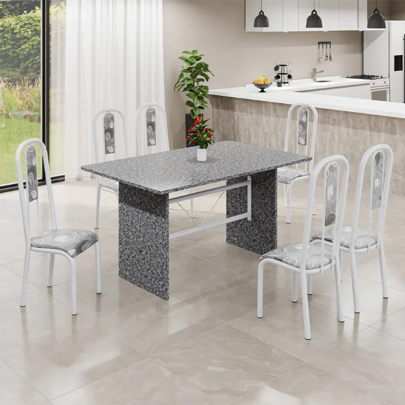 Conjunto Mesa Tubular Moveis Teixeira 140x75cm Madri com 6 cadeiras Branca