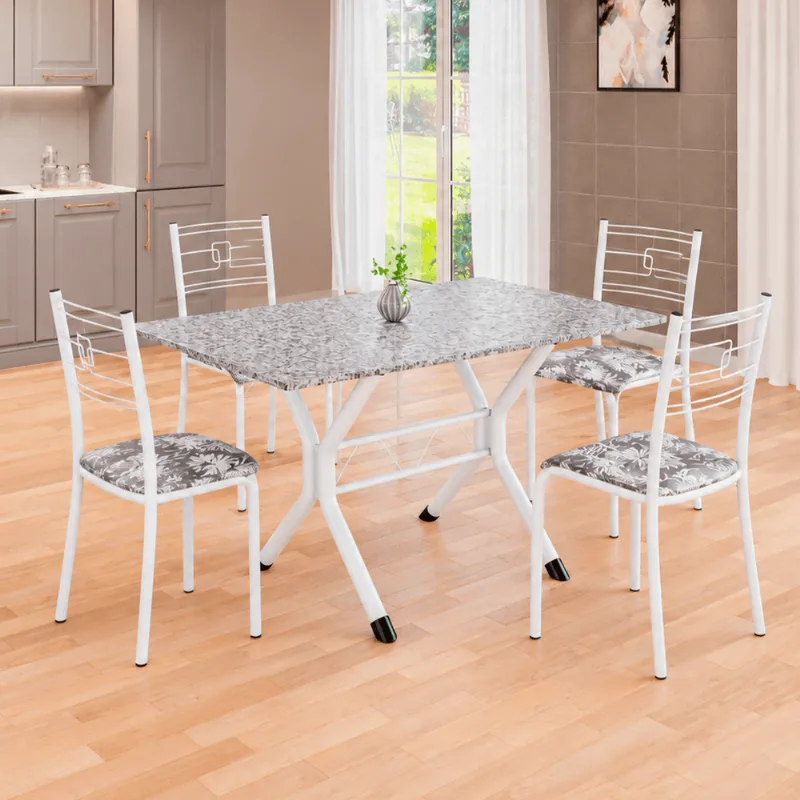 Conjunto Mesa Tubular Moveis Teixeira 120x75cm Paraty com 4 cadeiras Branco