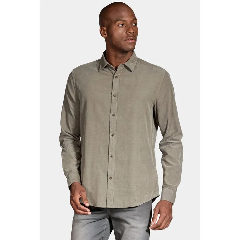 Camisa Manga Longa Slim em Veludo Cotelê Cinza - G