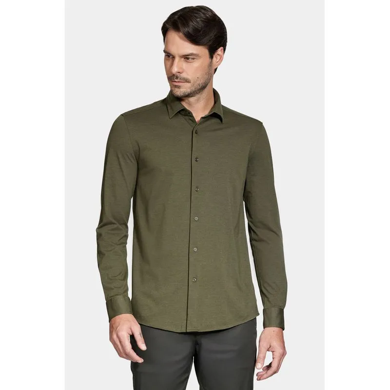 Camisa Manga Longa Slim Piquet de Malha Verde - G