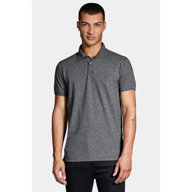 Polo Manga Curta Piquet Gola Jacquard Preto - P