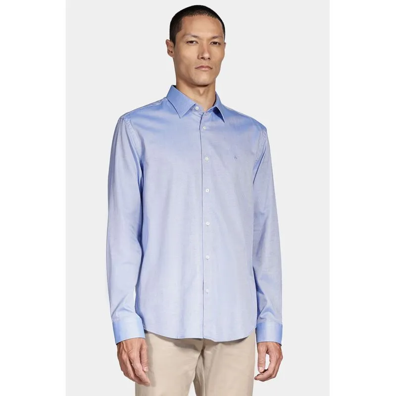 Camisa Regular Algodão Egípcio Fio 100 Maquinetada Azul - M