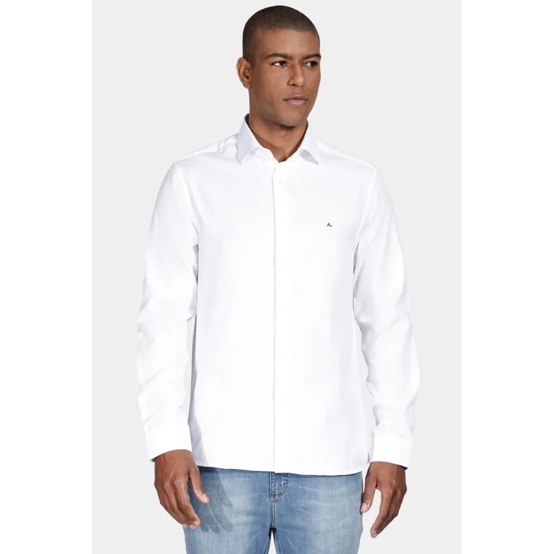 Camisa Slim Tricoline Falso Liso Misto Branco - M