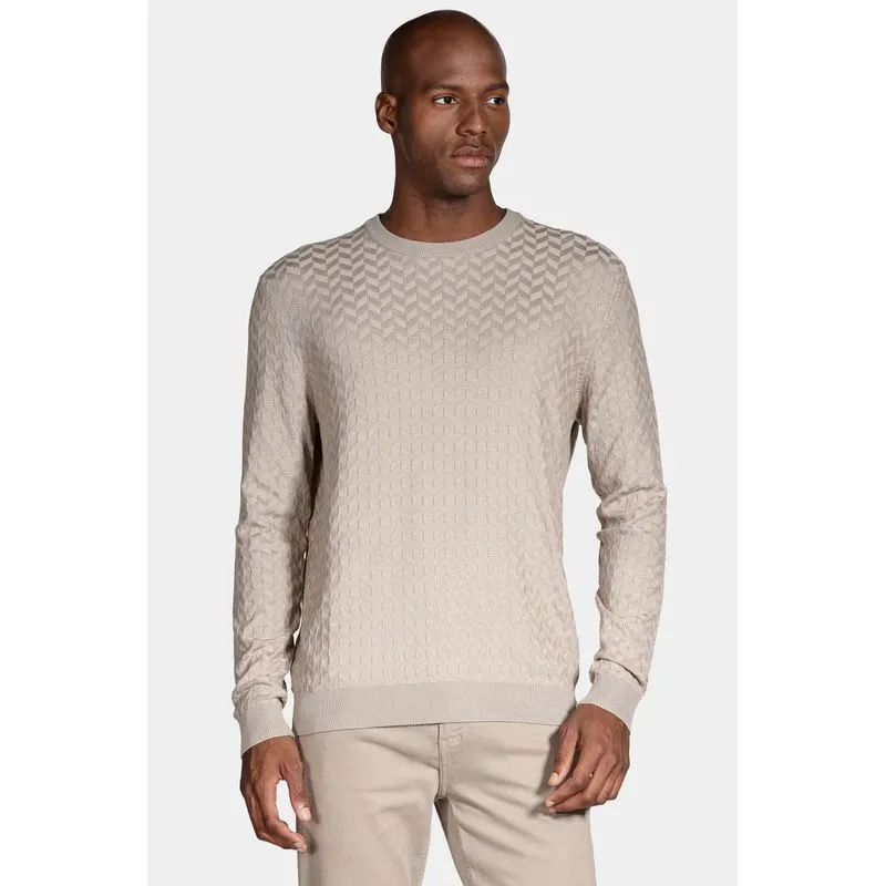 Tricot Manga Longa Jacquard Geométrico Cáqui - G