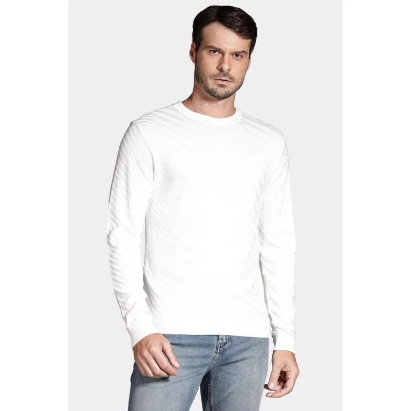 Tricot Manga Longa Viscose Jacquard Faixas Off White - XGG