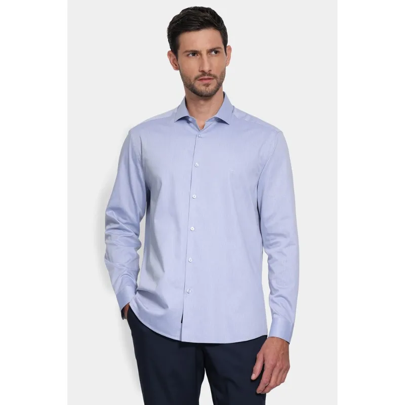 Camisa Manga Longa Algodão Misto Azul Escuro - XGG