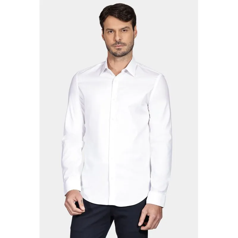 Camisa Manga Longa Slim Pima Stretch Maquinetada Branco - P