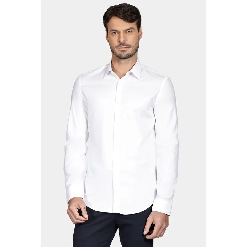 Camisa Manga Longa Slim Pima Stretch Maquinetada Branco - GG