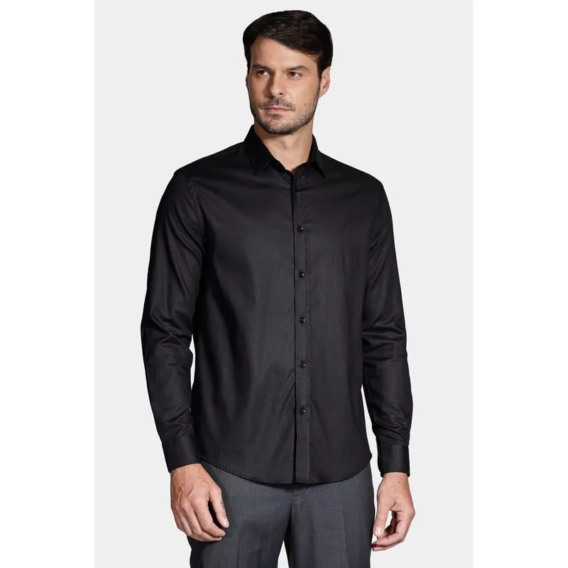 Camisa Manga Longa Cosmo Slim Stretch Maquinetada Lisa Preto - M