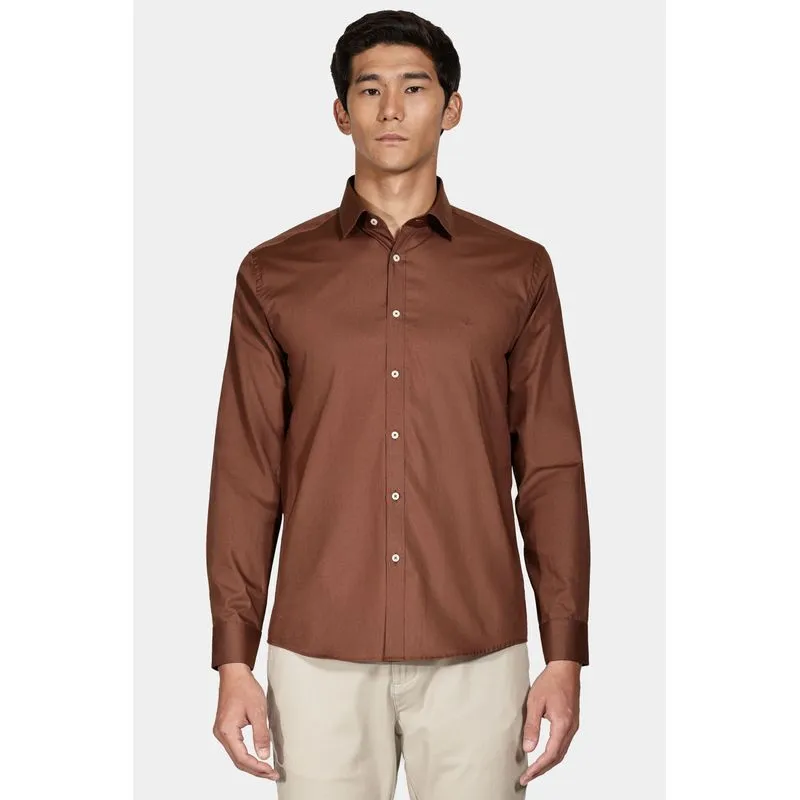 Camisa Slim Algodão Damero Marrom - G