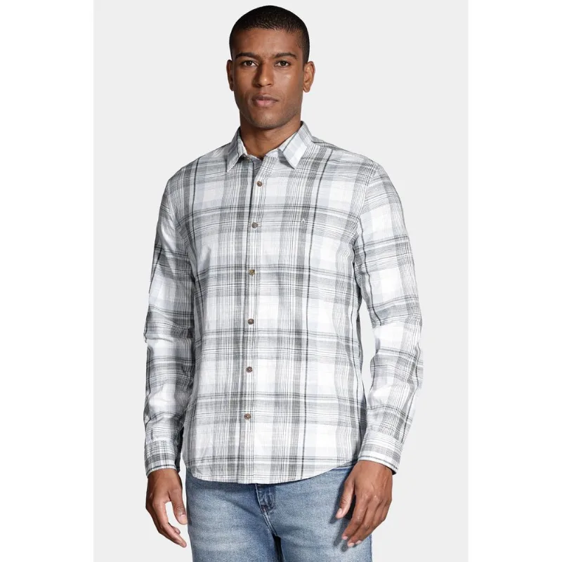 Camisa Manga Longa Move Regular Flame Xadrez Branco Com Azul - G