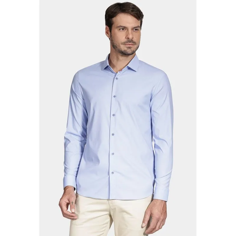 Camisa Manga Longa Slim Tech Flex Lisa Azul - P