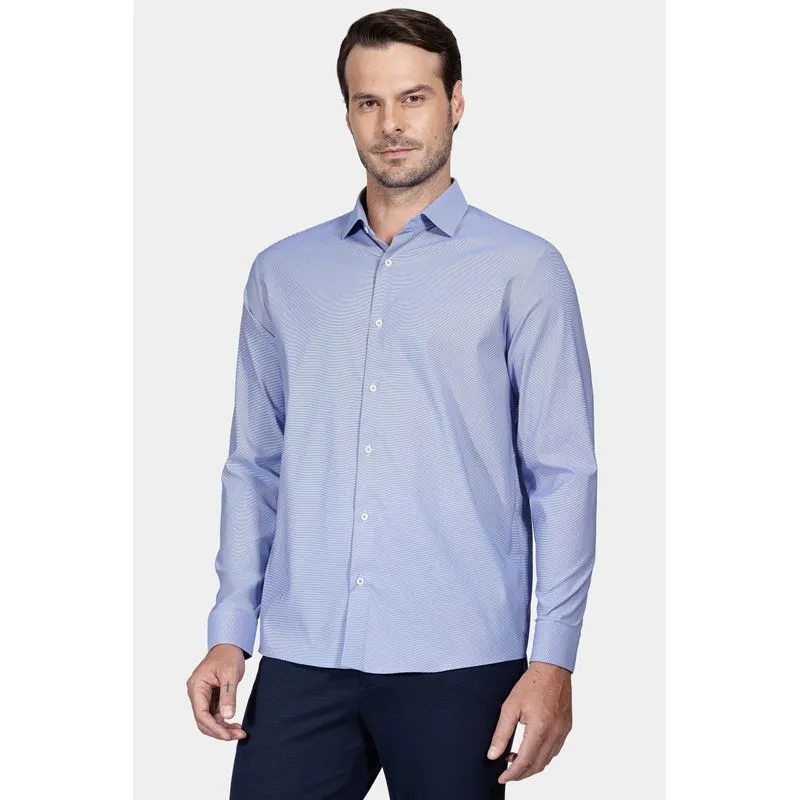 Camisa Manga Longa Regular Tech Flex Falso Liso Azul - G