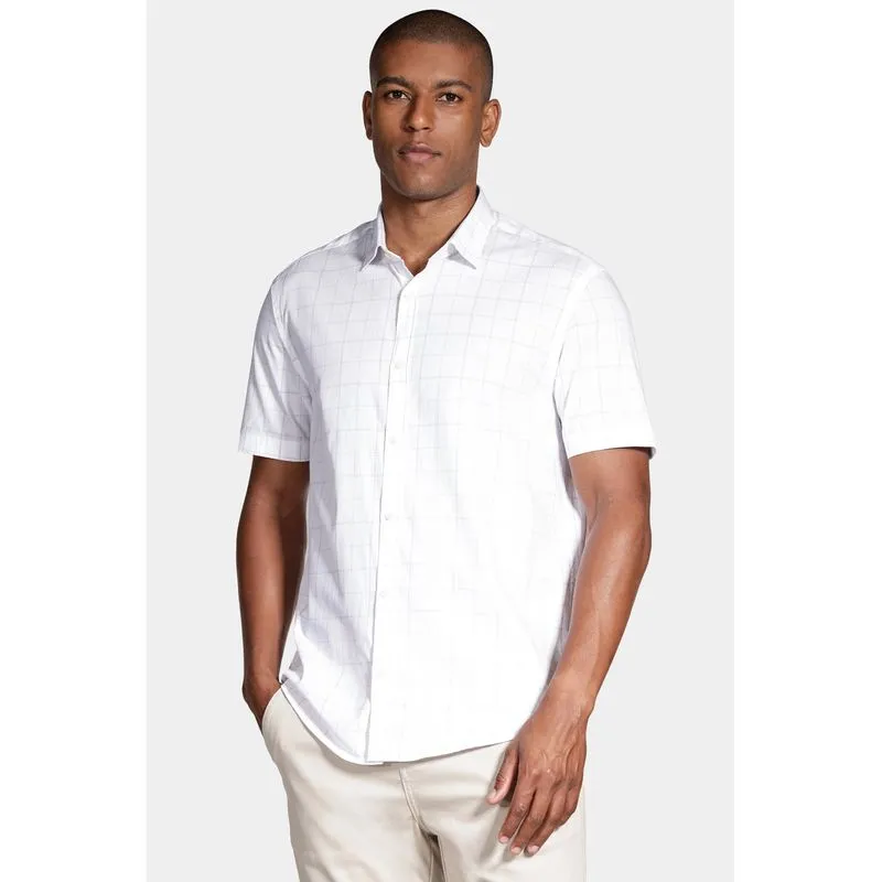 Camisa Regular Xadrez Fine Line Branco Com Azul - GG