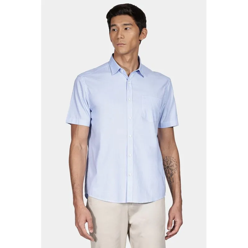 Camisa Manga Curta Cosmo Regular Fil a Fil Antilia Com Bolso Azul Claro - XXG