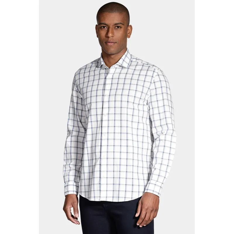 Camisa Regular Xadrez Branco Com Azul - XGG
