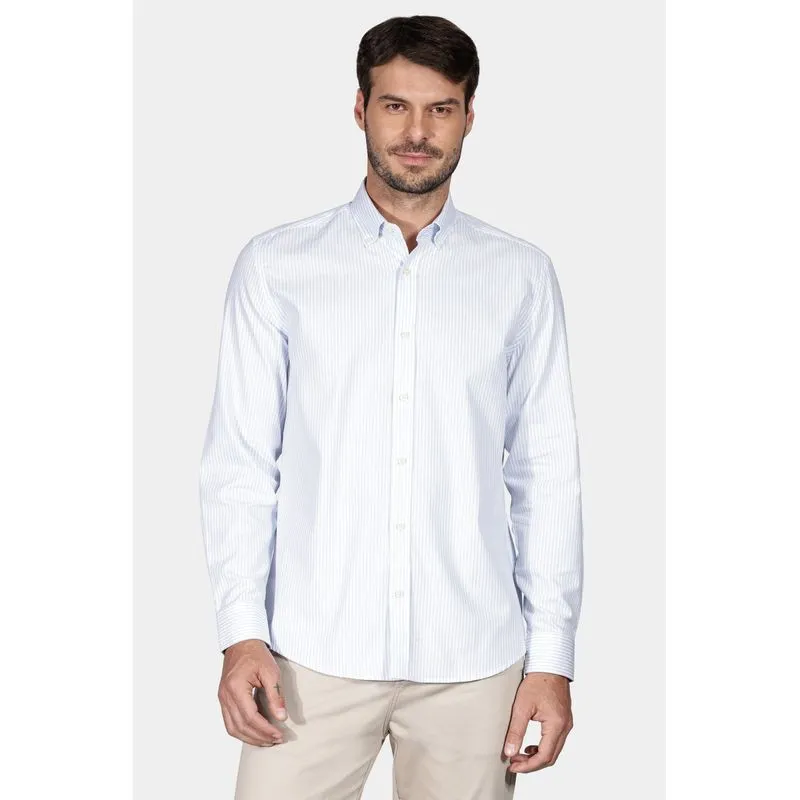 Camisa Regular Button Down Class Branco Com Azul Claro - XGG
