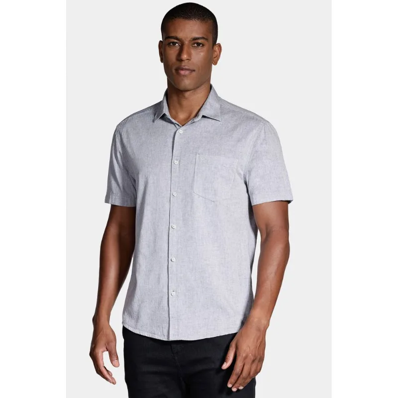 Camisa Manga Curta Regular Button-Down Lotte Com Bolso Cinza Médio - P