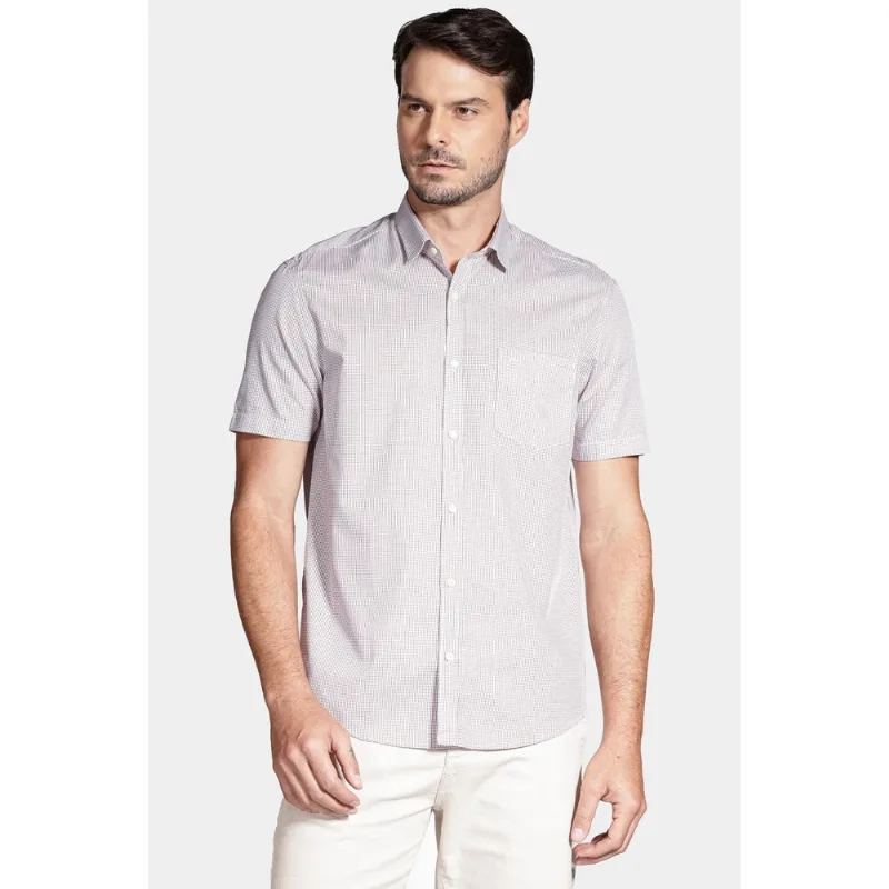 Camisa Manga Curta Micro Xadrez Branco/Telha - M