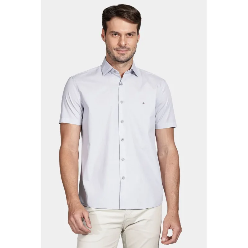 Camisa Regular Fio a Fio Cinza Claro - G