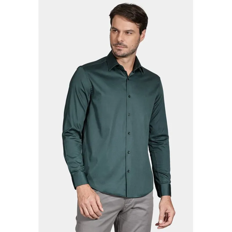 Camisa Manga Longa Cosmo Slim Cetim Com Elastano Hudson Verde Escuro - G