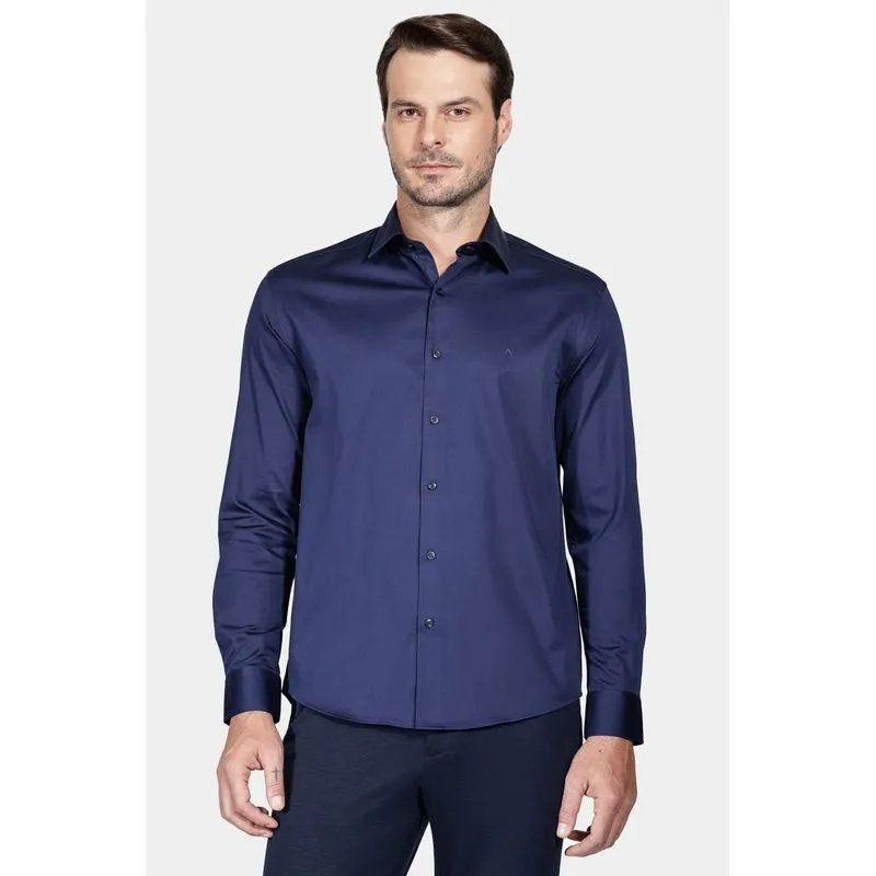 Camisa Manga Longa Cosmo Slim Cetim Com Elastano Hudson Marinho - GG